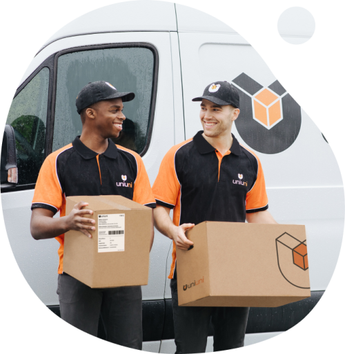 UniUni • Two UniUni Delivery Drivers Delivering Packages UniUni • Two UniUni Delivery Drivers Delivering Packages